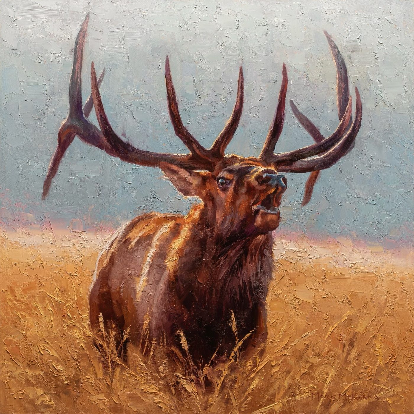 September Heat, elk painting by Mark McKenna