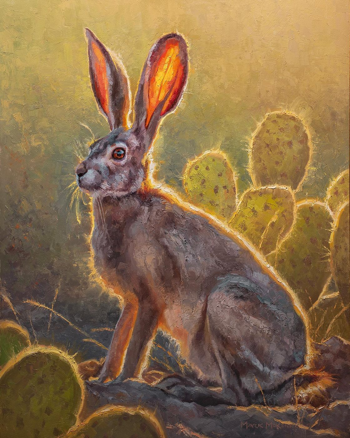 Backlit Bounder, rabbit painting by Mark McKenna